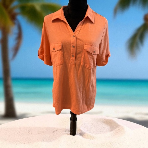 Coral Bay Peach Button-Up Blouse - Picture 1 of 3